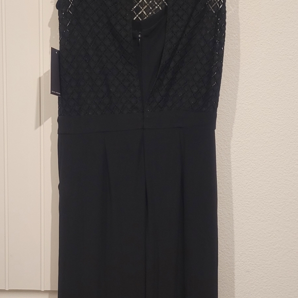 Julia Jordan Black Lace Blouson Jumpsuit Straight Wide Leg Illusion Neck - Picture 6 of 11